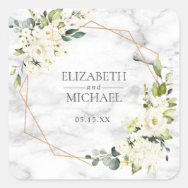 Adesivo Quadrado Vinheta de Casamento Floral Geométrico de Cobre Ma