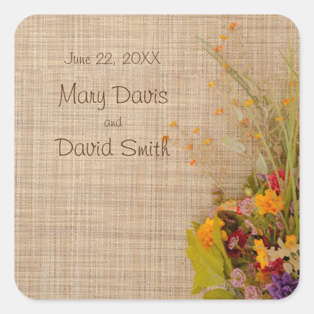 Adesivo Quadrado Vinheta de Casamento Rustic Autumn Flowers (Frente)