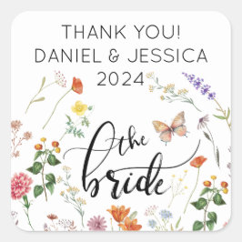 Adesivo Quadrado Vinheta de Casamento vintage de Flor Selvagem