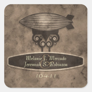 Adesivo Quadrado Vinheta de Casamento Zeppelin Steampunk