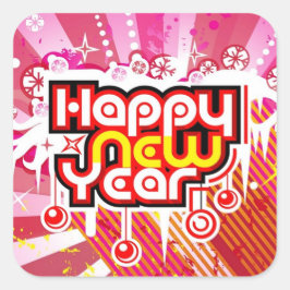 Adesivo Quadrado Vinheta de Celebração de Ano Novo
