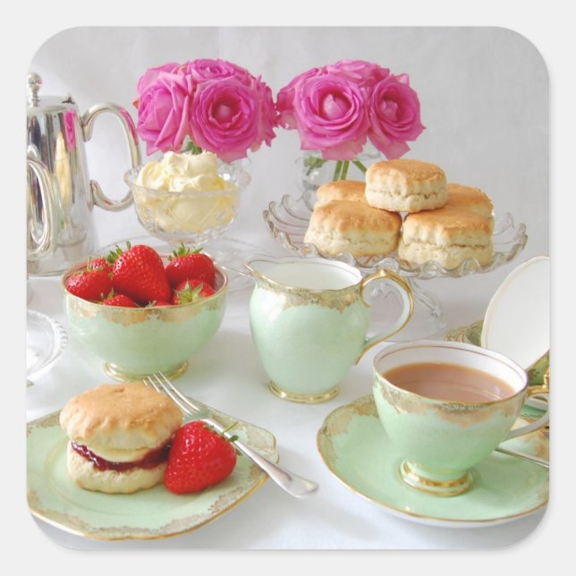 Adesivo Quadrado Vinheta de chá à tarde (Frente)