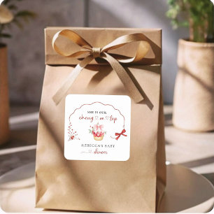 Adesivo Quadrado Vinheta de Chá de fraldas de Cherry de Cura Aquáti