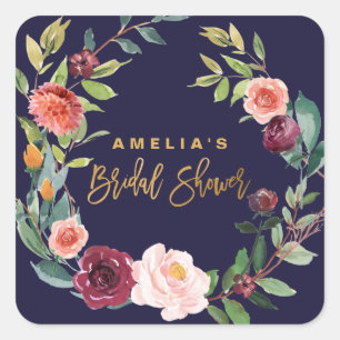 Adesivo Quadrado Vinheta de Chá de panela Floral Floral de Wreath 