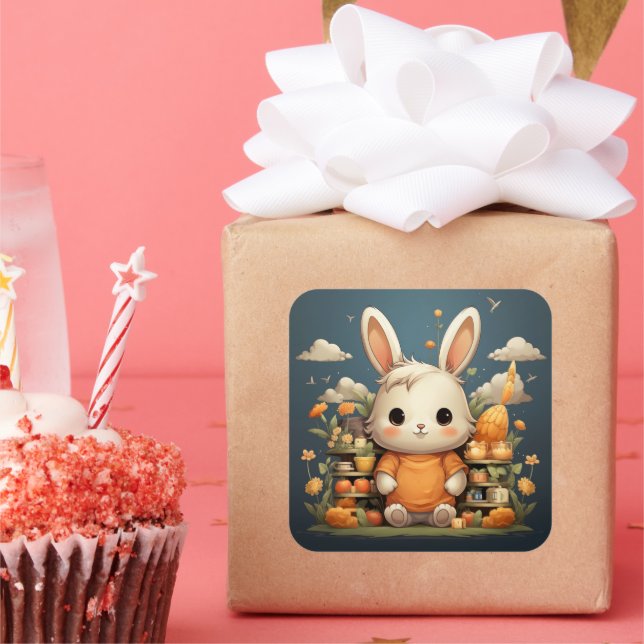 Adesivo Quadrado Vinheta de coelhinho bonito (Festa)