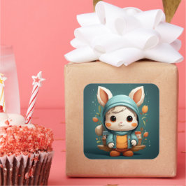 Adesivo Quadrado Vinheta de coelhinho bonito