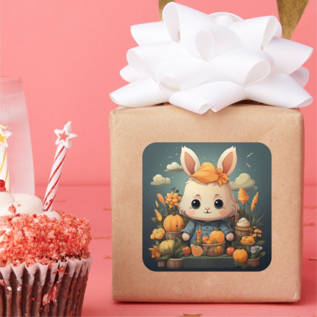 Adesivo Quadrado Vinheta de coelhinho bonito (Festa)