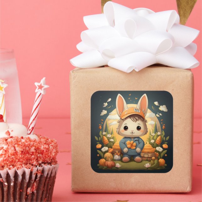 Adesivo Quadrado Vinheta de coelhinho bonito (Festa)