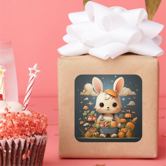 Adesivo Quadrado Vinheta de coelhinho bonito (Festa)