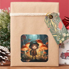 Adesivo Quadrado Vinheta de cogumelos