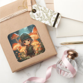 Adesivo Quadrado Vinheta de cogumelos