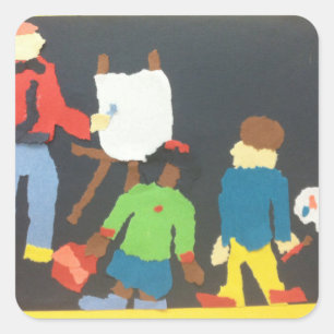 Adesivo Quadrado Vinheta de Colagem de Papel Estudante