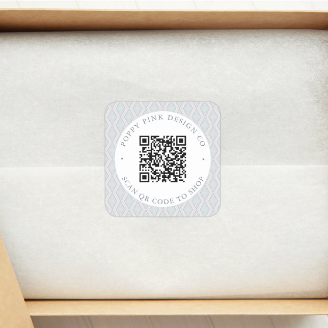 Adesivo Quadrado Vinheta de Compro de Código QR Personalizado Elega (Criador carregado)