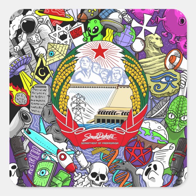 Adesivo Quadrado Vinheta de Conspiração (Frente)