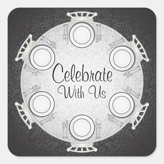 Adesivo Quadrado Vinheta de Convite para Janto Formal (Frente)