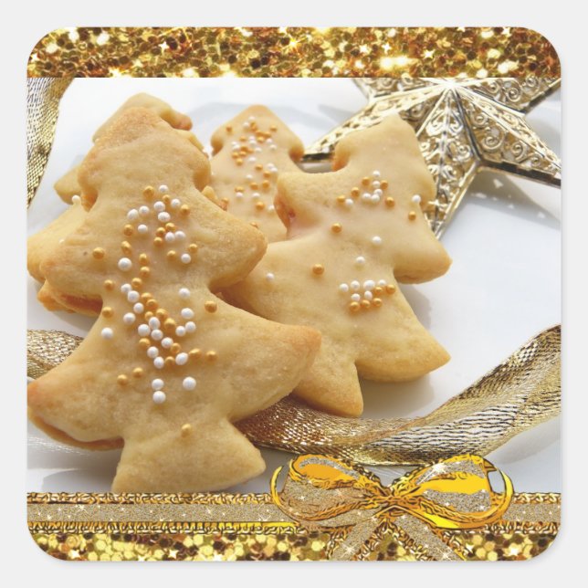 Adesivo Quadrado Vinheta de Cookies de Natal (Frente)