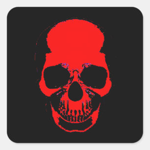 Adesivo Quadrado Vinheta de crânio vermelho - Vinheta de crânio - C