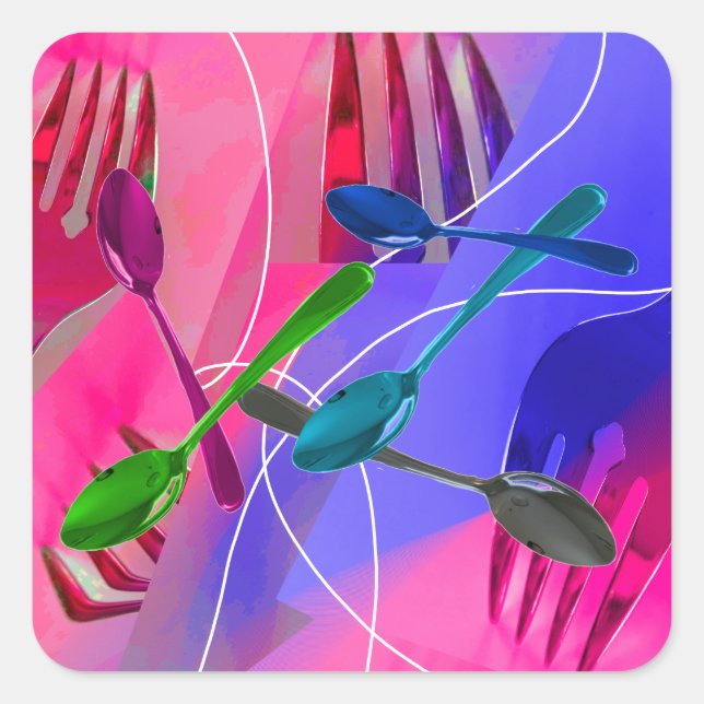 Adesivo Quadrado Vinheta de Culinária Forks e Spoons (Frente)