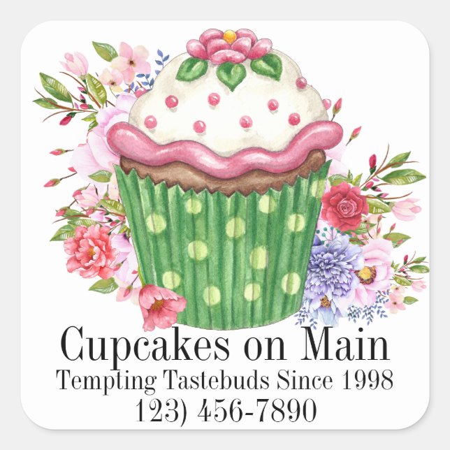 Adesivo Quadrado Vinheta de Cupcake flexível (Frente)