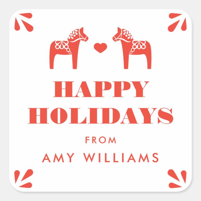 Adesivo Quadrado Vinheta de Dala Horse Holiday Red - Dala Horse (Frente)