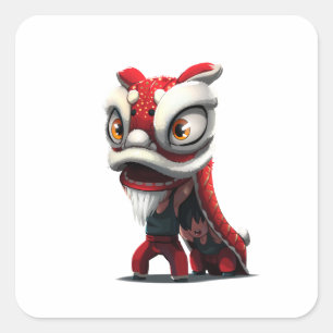 Adesivo Quadrado Vinheta de dança de leão