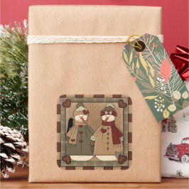 Adesivo Quadrado Vinheta de desenho animado do Natal Snowman Holida