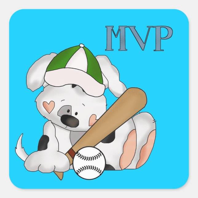 Adesivo Quadrado Vinheta de desenho animado MVP Baseball Puppy (Frente)