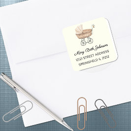 Adesivo Quadrado Vinheta de Endereços 1.5-in com Aquarela do Chá de