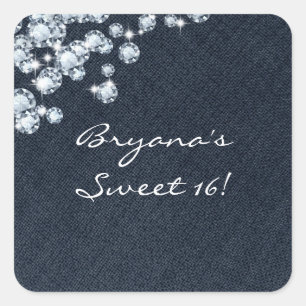 Adesivo Quadrado Vinheta de Evento de Festa de aniversário Denim &