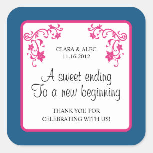 Adesivo Quadrado Vinheta de Favor de Casamento Floral