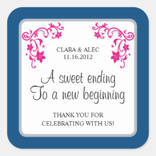 Adesivo Quadrado Vinheta de Favor de Casamento Floral
