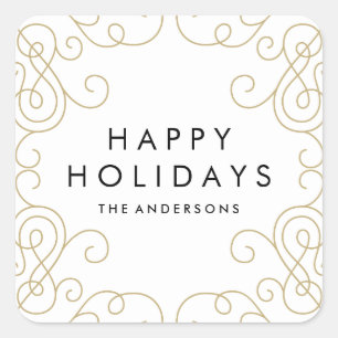 Adesivo Quadrado Vinheta de Feriado de Rolagem Dourada