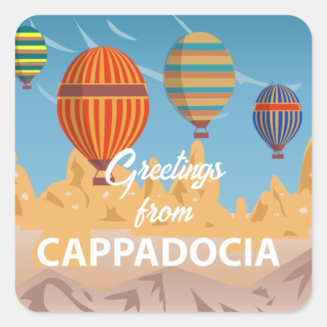 Adesivo Quadrado Vinheta de Feriado de Viagem da Cappadocia Turquia (Frente)