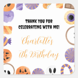 Adesivo Quadrado Vinheta de Festa de aniversário de Halloween