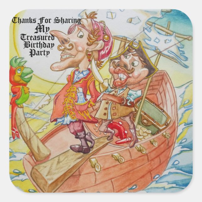 Adesivo Quadrado Vinheta de festa de aniversário de menino (Frente)