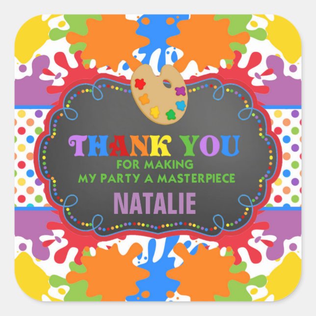 Adesivo Quadrado Vinheta de Festa de aniversário de Pintura (Frente)