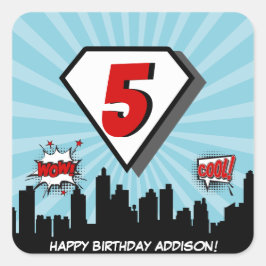 Adesivo Quadrado Vinheta de Festa de aniversário de super-heróis