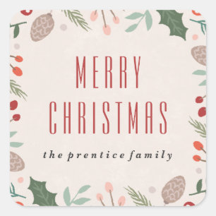 Adesivo Quadrado Vinheta de folhagem de inverno - bege