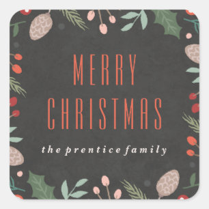 Adesivo Quadrado Vinheta de folhagem de inverno - Carvão