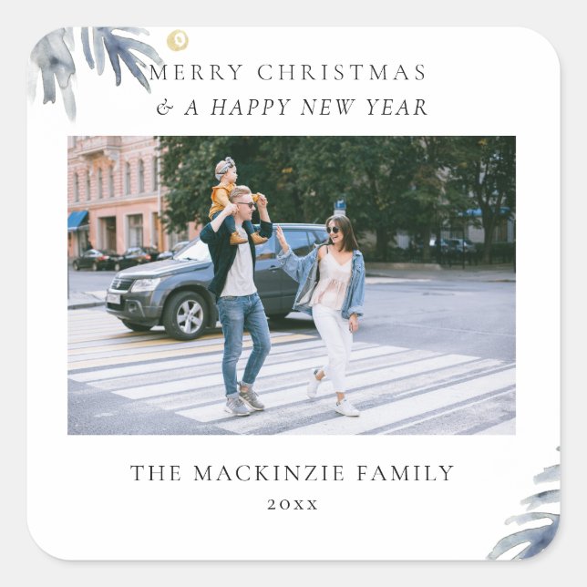 Adesivo Quadrado Vinheta de fotos da família das filiais florais de (Frente)