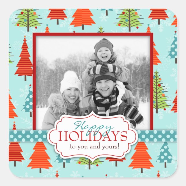 Adesivo Quadrado Vinheta de fotos de Natal divertida (Frente)