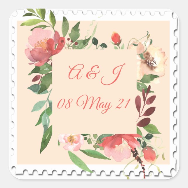 Adesivo Quadrado Vinheta de Frame de Flor de Água (Frente)