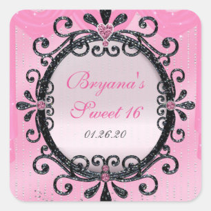 Adesivo Quadrado Vinheta de Frame de Frame de Rico Rosa e Negra