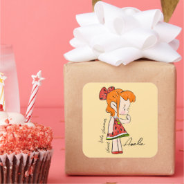 Adesivo Quadrado Vinheta de Garota de Melancia