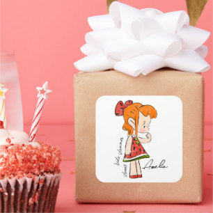 Adesivo Quadrado Vinheta de Garota de Melancia