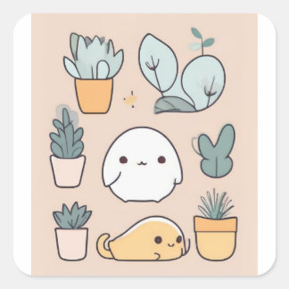 Adesivo Quadrado Vinheta de Gato Bonita e Suave