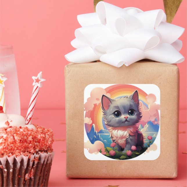 Adesivo Quadrado Vinheta de gato bonito (Festa)