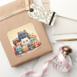 Adesivo Quadrado Vinheta de gato bonito