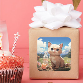 Adesivo Quadrado Vinheta de gato bonito