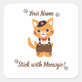 Adesivo Quadrado Vinheta de Gato Cute Personalizado - Vestir com Mo